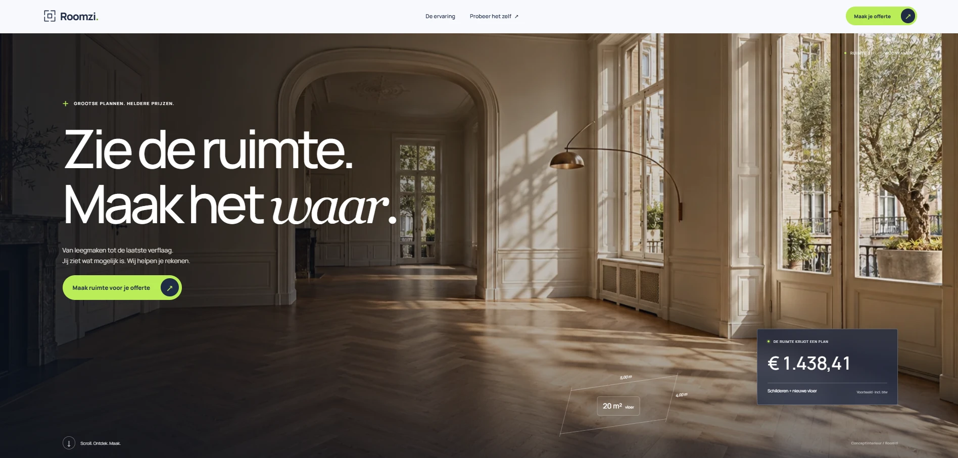 Homepagina van Roomzi